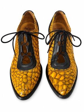 John Fluevog Room 112 Black Orange Dragon Ghillie Heels Size 12 Portugal